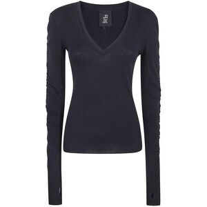 THOM KROM Women's V-Neck Long Sleeve Top with Ruched Sleeves Women BLACK